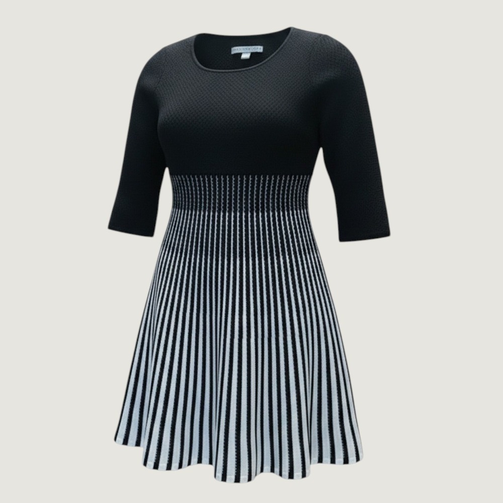 $135 ANDREW MARC Black White  Knit Tunic Sweater Dress, Size PM, NWT
